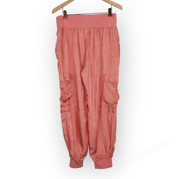 CinqASept Giles Pant Cargo Jogger Cupro PeachyPinkCoralPoppy Crop MidRise - Picture 9 of 9